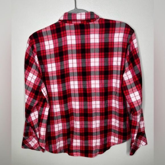 Victorias Secret Womens Plaid Button-Up Shirt Red &amp; Black Cotton/Viscose Sma - Picture 4 of 10